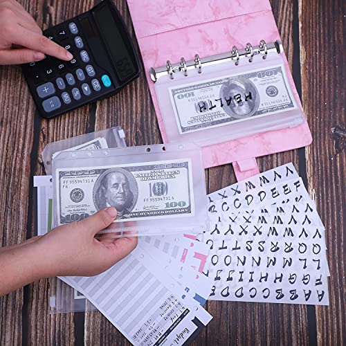 QERTYHKK A6 PU Leather Budget Binder with Pockets, Expense Sheets, Sticker Labels, Money Saving Cash Envelopes System