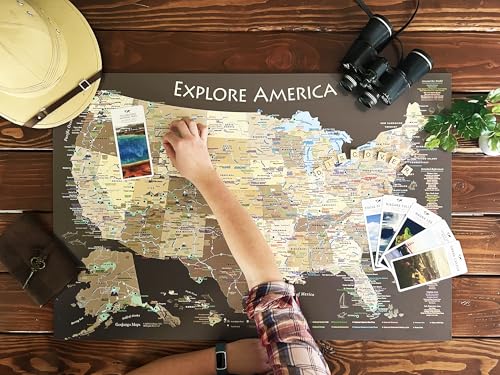 National Parks Map Poster with USA Travel Destinations - Brown Edition US Travel Map Wall Posters - National park checklist (36W x 24H inches)