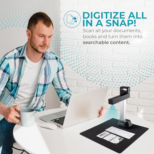 IRIScan Desk 6 8MP A4 Book and Document Scanner Grey with OCR, AI Auto-Flattening and Finger Erasing, Compatible with Windows and Mac, Readiris PDF Included