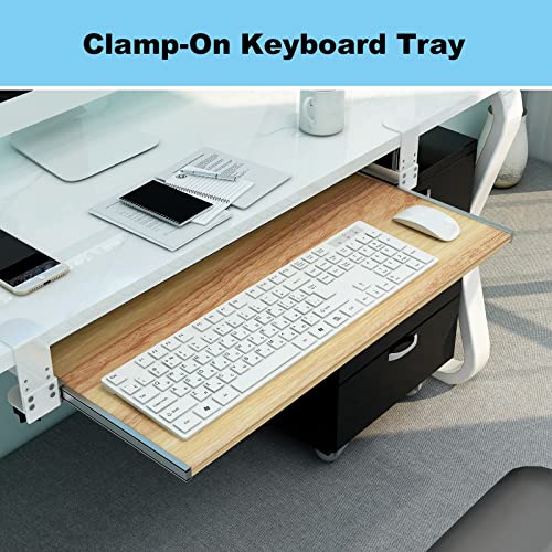 GAZOGJ 5 Colors Wooden Keyboard Tray Under Desk Slide-Out Keyboard Drawers Platforms - Install Without Drilling - for Home/Office/Club Computer Desk Extender Keyboard Shelf,Walnut-75x30cm(30x12Inch)
