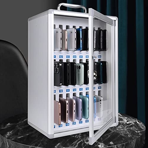 Aluminum Alloy Pocket Chart Cell Phones Storage Cabinet for Cell Phones,Wall-Mounted with A Locked,Can Be Carried by Hand for Office Classroom Factory (Color : Silver, Size : 24)