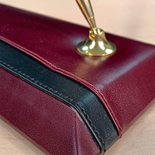 Dacasso Burgundy Leather Double Pen Stand with Gold Trim