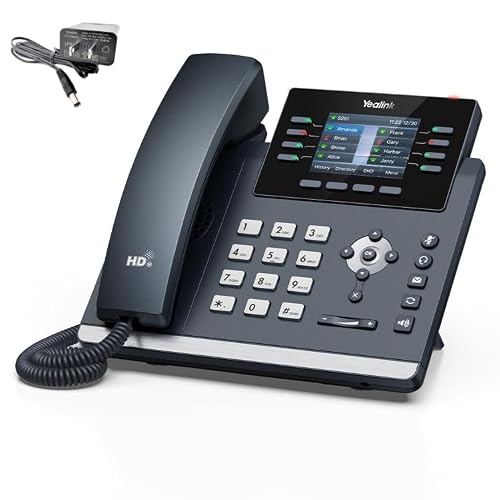 Yealink SIP-T44W-PSU – 1301213 - WI-Fi IP Phone - Power Adapter Included -12 VoIP Accounts. 2.8-Inch Color Display. Dual-Port Gigabit Ethernet, PoE
