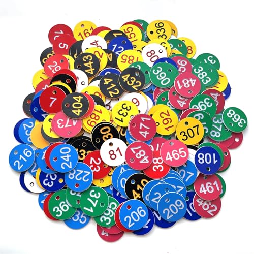 Circular Number tag, Round ABS Engraved Number Discs Key Tags, Pack of 500/1000 Labels for Cabinet Coding Storage Organizer Multicolor
