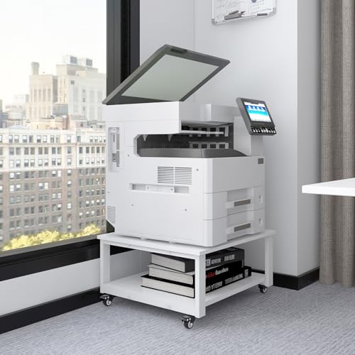 Natwind 2 Tier Laser Printer Stand, 24''x24'' Large Printer Table, White