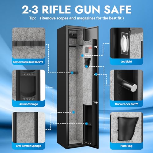 KAER 2-3 Long Gun Safe for Rifles and Pistols,Assembled Rifle Safe for Home