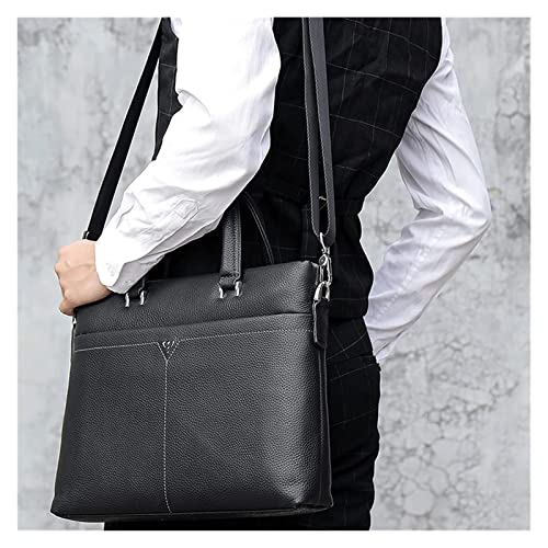 XIADENGLAN Soft Leather 13.3 Inch Laptop Briefcase Classic Litchi Pattern Business Bag rk Messenger Shoulder(Black 1)
