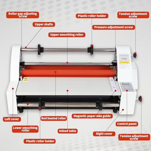 V350 Cold Hot Roll Laminator,350mm Laminating Machine,Single & Double Sided Thermal Laminator for Paper Card PVC Foil,Etc.,Digital Display & Temperature Control for Home Commercial Office School,700W