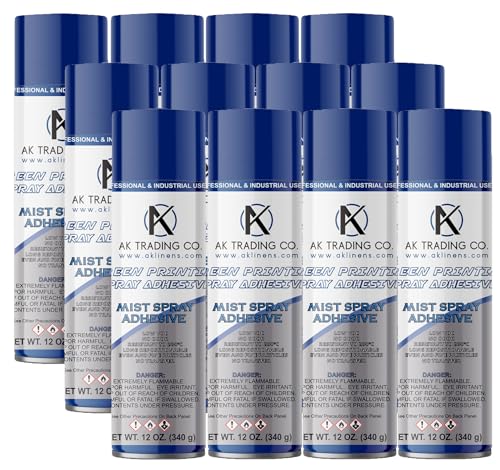 AK TRADING CO. Screen Printers Mist Spray Adhesive - Low VOC, No Odor, 200°C Resistant, Repositionable, Pack of 12
