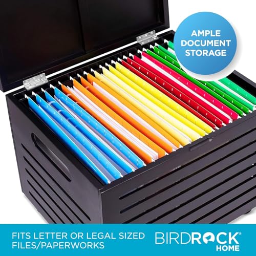 BIRDROCK HOME Bamboo Rolling File Storage Organizer Box with Lid - Decorative File Cabinet on Wheels, Portable File Box on Wheels, Mobile Filing Solution - Café Noir