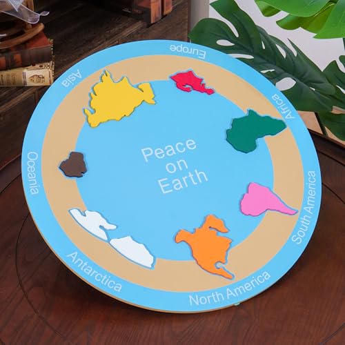 Premium Montessori Seven Continents Puzzle – Large Wooden World Map Puzzle Board, 19.3in(49cm) Geography Learning Materials, Continent Identification & Cultural Studies, Homeschool Classroom Kids 3-6
