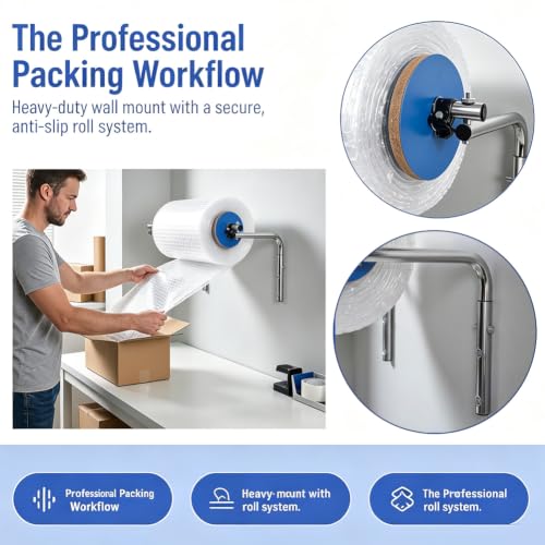 MegLob Wall-Mounted Bubble Wrap Dispenser and Manual Holder for Bubble Cushioning Wrap; Designed for Warehouse Logistics and Suitable for Packaging, Moving, and Shipping,Width120cm