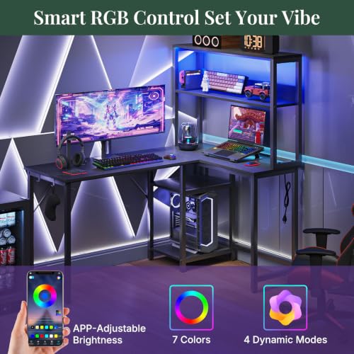 HAPPYMONT 53" L Shaped Gaming Desk Reversible Corner Desk for Home Office