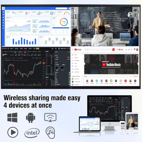 75" 4K Interactive Smart Whiteboard, Touchscreen TV, Digital Whiteboard for Office & Classroom - Android & Windows Dual System, Wireless Screen Sharing for Meetings & Teaching - Wall Bracket Included