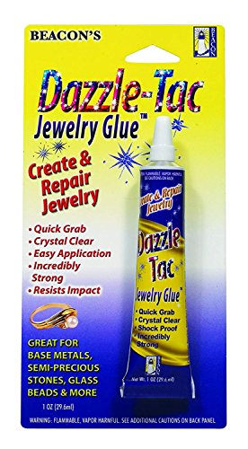 BEACON Dazzle-Tac Extra Strong Jewelry Glue - Crystal Clear, Waterproof & Shock Resistant - Perfect for Base Metals, Glass, Mirror and More, 1-Ounce, 12-Pack