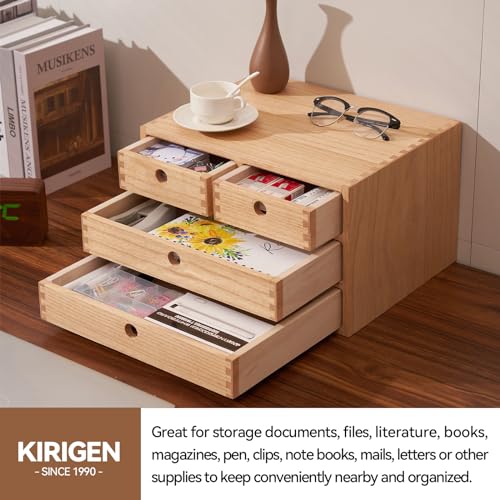 KIRIGEN Wood Desk Organizer with 4 Drawers, Desktop Storage, Natural 34-NA