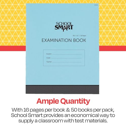 School Smart Examination Blue Book with 16 Pages, 8-1/2 x 11 Inches, Pack of 50 Books