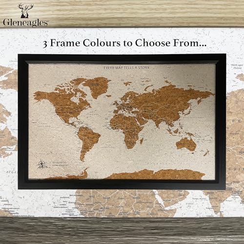 Gleneagles World Travel Map Pin Board - Gray Cork, 70 Pins Wall Decor