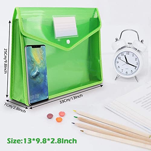 File Folder A4 Plastic Wallets with Popper Plastic Document Envelope File Folder with Snap Button File Bags for Important Documents Folder Organizer Storage Bags for School Office (6 Pack) Expandin
