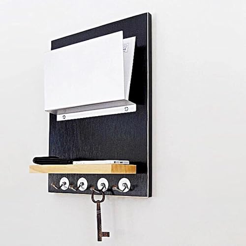 GHCUHJ Wall-Mounted Mail Organizer with Key Hooks & Shelf, Rustic Brown Wood & White Metal Decor, Entryway Hallway Kitchen Mail Sorter for Letters Keys Phones, Modern Farmhouse Style