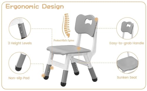 IDEALHOUSE Chair Set of 2, 3 Level Height Adjustable Kid Chair, Plastic Toddler Chairs for Children Boys Girls Age 2-6, Suitable for Home Family Classroom Nursery Indoor Use