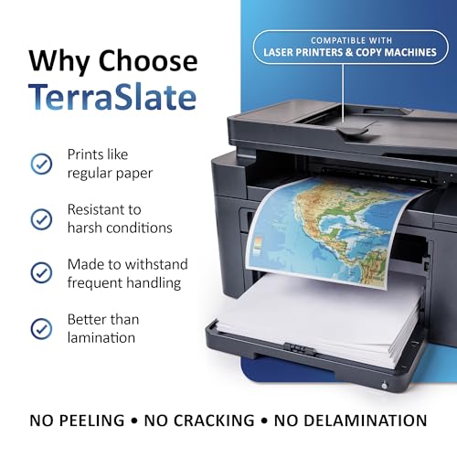 TerraSlate Waterproof Paper, 5 Mil 8.5” x 11”, Laser Printer & Copy Machine Compatible, Durable & Rain/Weather-Proof Copy Paper, White (50 Sheets)