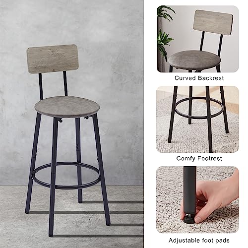 AMNOOL Round Bar Stool Set with Shelf with Backrest and Synthetic Leather Upholstered Stool, Bar Table and Chair Set with Ring Footrest Metal Frame Suitable for Home, Balcony, Office (Grey)
