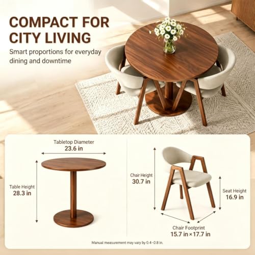 HXNXSY 23.6" Walnut Round Dining Table for 2, Office Table and Chair Set