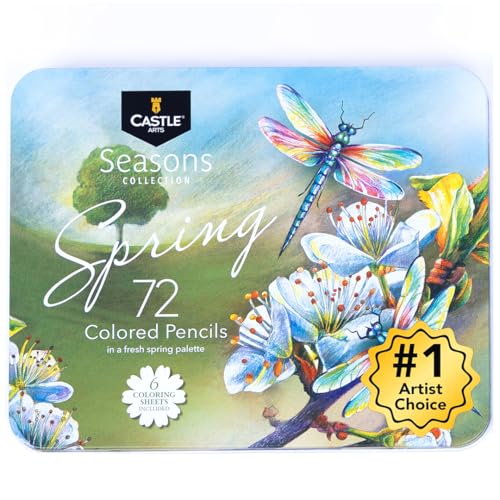 Castle Art Supplies 72 Spring Colored Pencils for Adults - Display Tin