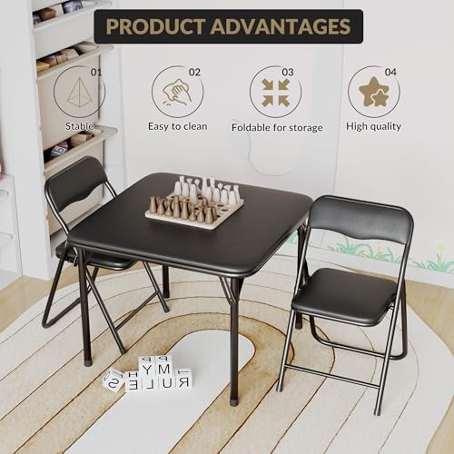 LinTimes 3 Piece Folding Activity Table and 2 Padded Chairs, Black