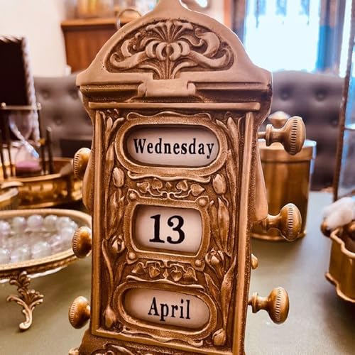 MJDHS Vintage Brass Mechanical Desktop Calendar, Decorative Item - Creative Pure Copper Home Decor, Practical And Minimalist Nordic Style Office And Home Decoration, Adding A Touch Of Ritual To Life