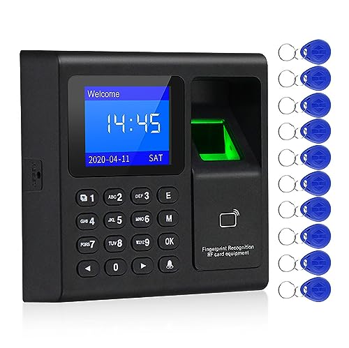 RMLYJ Time Card Machine, Time Clock with 10 Cards and 1.8'' LCD Display, Support 1000 Fingerprint and Passwords, Voice Prompt for Business, Factory, Hospital