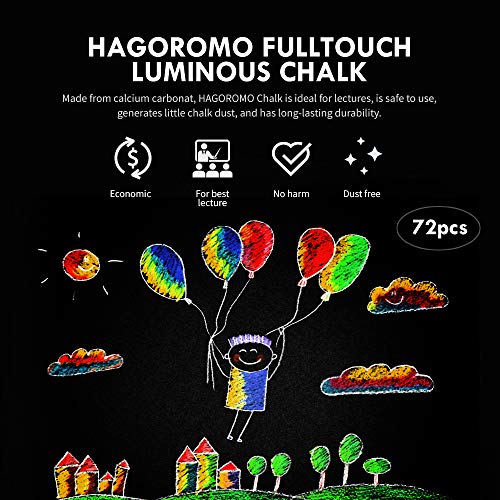 Hagoromo Fulltouch Luminous Chalk 1 Box, Non-Toxic, Dustless [72 Pcs/6 Color Mix]