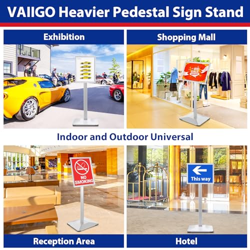VAIIGO Pedestal Sign holder Stand 8.5x11inch Adjustable Standing Floor Sign Stand with Heavy Base & Snap Frame Display Stand for Indoor Outdoor Business Store Sign Holder Poster Stand (Silver)