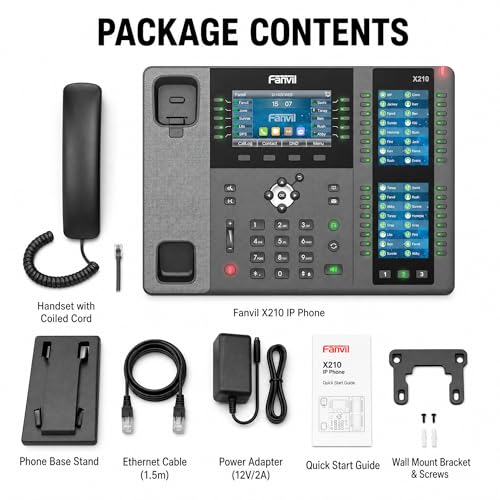 Fanvil X210 V2 Enterprise IP Phone, 20 SIP Lines, 106 DSS Keys, Built-in Bluetooth, H.264 Video, Dual Gigabit PoE, 12.7 x 11.9 x 2.8 Inches, 3.91 Pounds