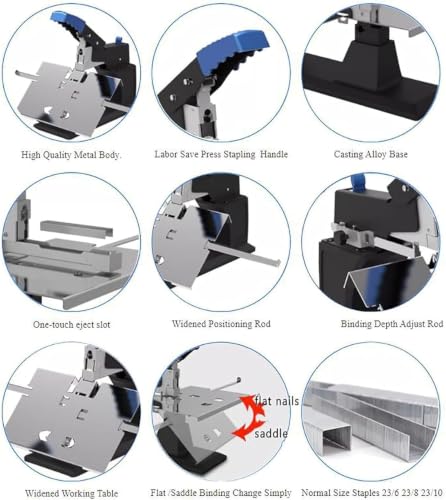 Brochure Stapler Folding A3A4 Heavy Duty Desk Flat Saddle Stapler with 60 Sheet Capacity, Adjustable Stapling Depth, Book Binding for Office, Home, Printing Houses