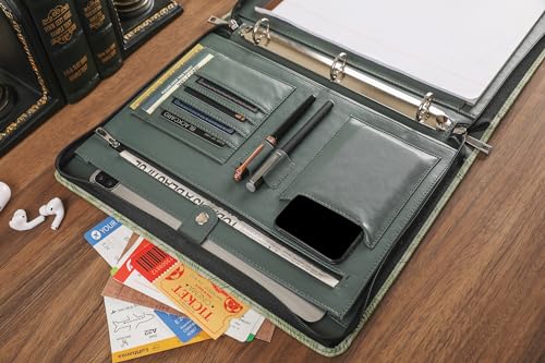 DUKE&COW Vegan Leather Portfolio Binder, 3-Ring Padfolio Organizer, Green