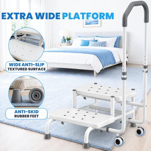 GLANORIA 2 Step Stool with Handle & Wheels for Seniors, Elderly and Adults