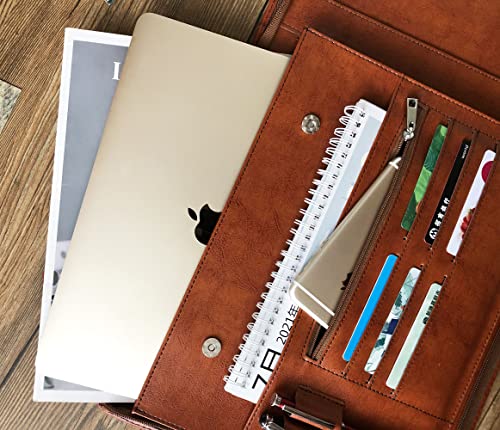 Vegan Leather Business Check Binder 7 Ring, Zippered Business Checkbook Cover, Premium Check Portfolio with Handle, 600 Checks Capacity for 9 x 13 inch Sheets (Standard, Brown)