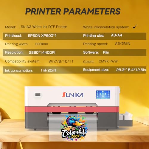 SUNIKA A3 13" DTF Printer White Ink Circulation & Anti-Clogging High-Speed Direct to Film Transfer Bundle for T-Shirts Apparel (DIY & Commercial) (Printer & Heat Press & Oven)