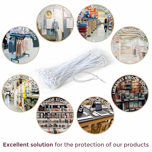1000 Security Lanyard 2 Loop White 8 Inch EAS Loss Prevention Checkpoint Security Compatible by Bullseye Protection – Clothes Security Tag Lanyard for Anti-Theft, Shoplifting, Loss Prevention Systems
