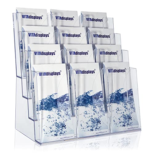 Brochure Stand for DIN A4, A5, DIN Long, DL, A6 Flyer, Flexible, Transparent Table Brochure Stand as Stable Stand, Flyer Stand with 4 Levels, Optional as Wall Brochure Holder