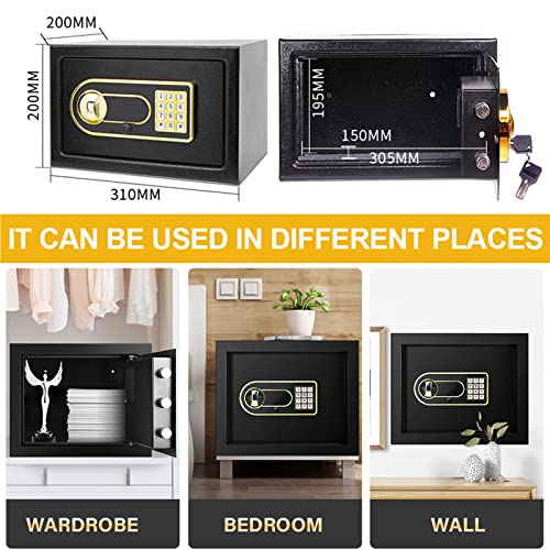 JKSVTF Home Safe Box Fireproof Waterproof, Money Safe Box, Security Safe with Digital Keypad and Key for Cash Jewelry Documents, Office Hotel Home Safe, Wall Or Cabinet Anchoring Design,White (White)