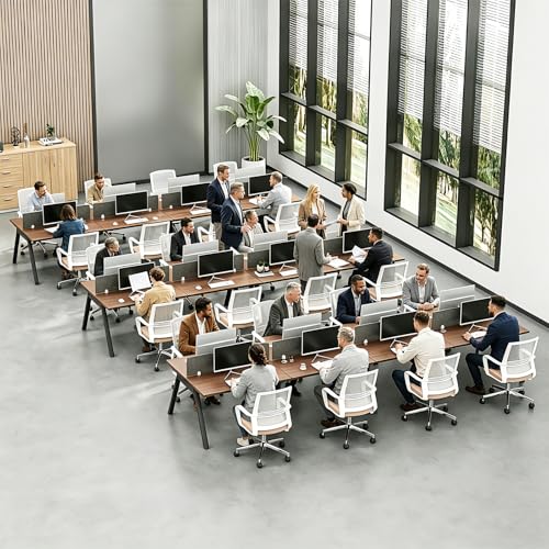 CUFEFi 4-Person Office Cubicle Desk,Office Cubicle Workstation with Privacy Panels & Cable Management,Collaborative Staff Desk with Mute Dividers,Durable Computer Table for Home, Office (Walnut)
