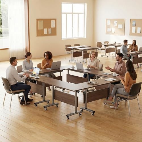 Velmorix Folding Training Table with Locking Wheels, Heavy-Duty Flip-Top Rolling Conference Desk - Commercial Grade Mobile Seminar Table for Office, Classroom & Meeting Room,47in,2pack