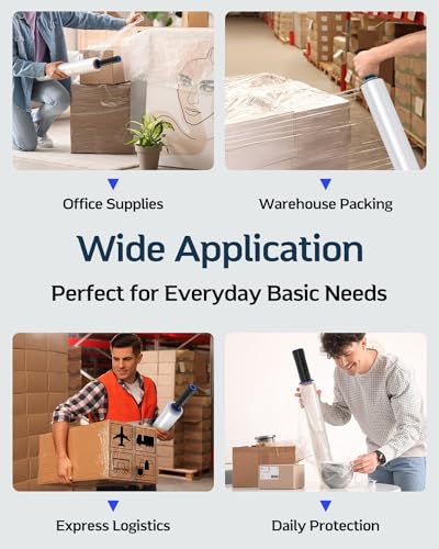 Stretch Warp Film- FugaCity 3 Pack Heavy Duty Shrink Wrap Roll with Handles 15" x 1000 Feet, 60 Gauge Industrial Strength for Pallet Wrap, Furniture Wrapping Moving & Protection