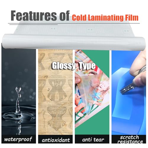 INTSUPERMAI Cold Laminating Film Glossy Self-Adhesive Lamination Vinyl Roll Film Cold Lamination Roll for Photo Picture Laminating and Protection 164ft Length 2 Mil (50in/1.27m Width)