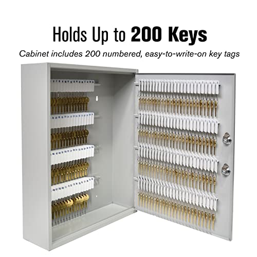 BankSupplies STEELMASTER 200 Key Cabinet - Dual Lock Control Key Box - Welded 22 Gauge Steel Construction - Scratch Resistant - Write-On Key Tags for Easy Identification