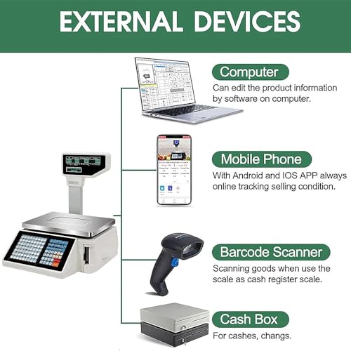 Weight Calculator Barcode Scale,Label Printing Scale,Digital Price Computing Scale,30kg/66lbs Capacity,Food Scale With Thermal Printer,Machine+Cashbox