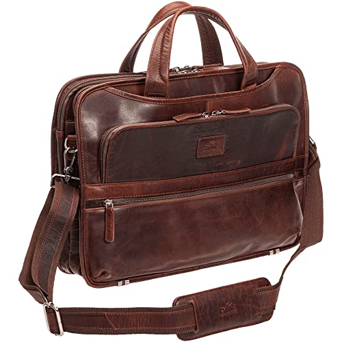 Mancini Buffalo Triple Compartment Briefcase for 15.6” Laptop/Tablet, Brown